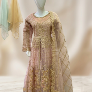 Designer Peach & Gold Heavily Embroidered Anarkali Gown