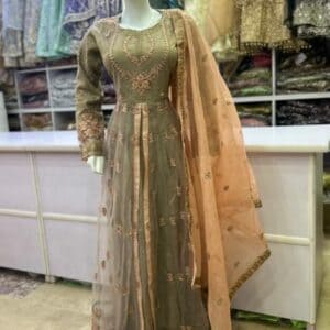 Embellished Anarkali Maxi Dress with Matching Dupatta